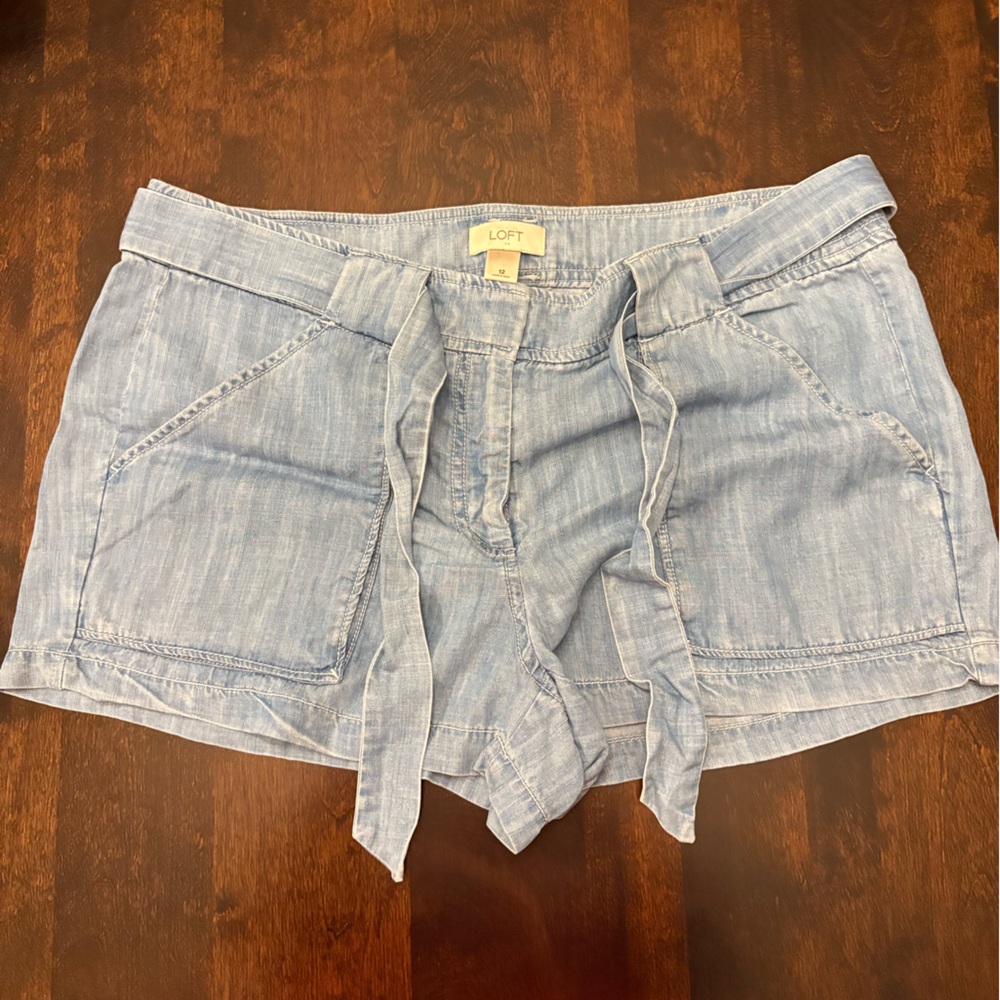 LOFT Light Wash Denim Tie Shorts